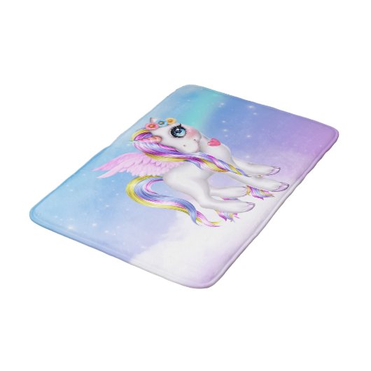 Mooie Unicorn met regenboogmane en staart Badmat (Gekanteld)