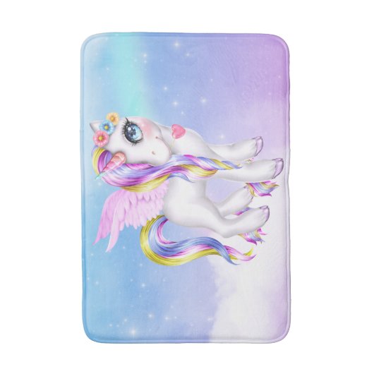 Mooie Unicorn met regenboogmane en staart Badmat (Voorkant Verticaal)