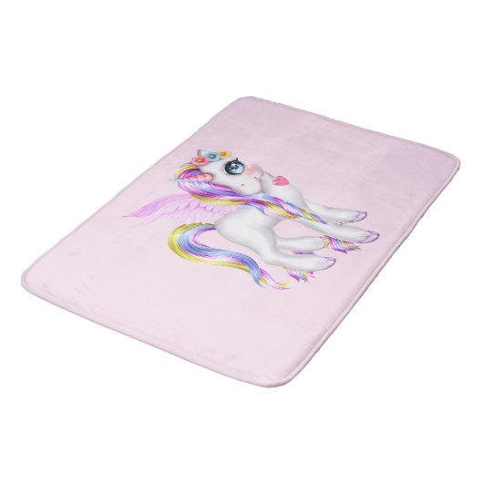 Mooie Unicorn met regenboogmane en staart Badmat (Gekanteld)