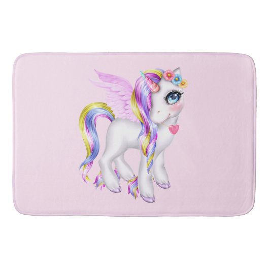 Mooie Unicorn met regenboogmane en staart Badmat (Voorkant)