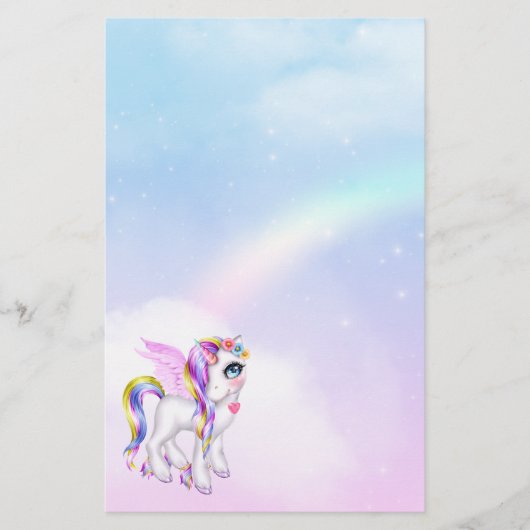 Mooie Unicorn met regenboogmane en staart Briefpapier (Voorkant)