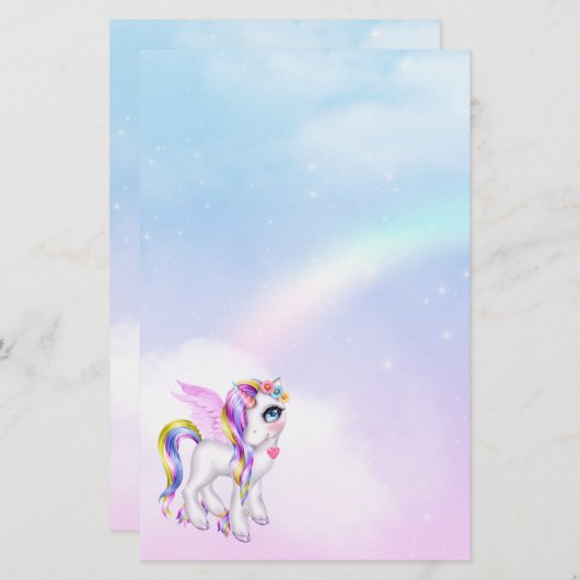 Mooie Unicorn met regenboogmane en staart Briefpapier (Voorkant / Achterkant)