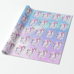 Mooie Unicorn met regenboogmane en staart Cadeaupapier