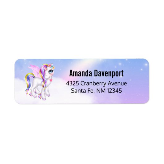Mooie Unicorn met regenboogmane en staart Etiket (Voorkant)
