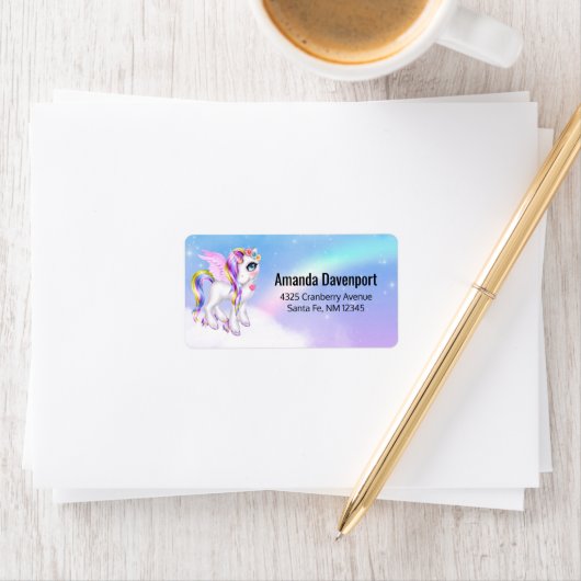 Mooie Unicorn met regenboogmane en staart Etiket (Insitu)