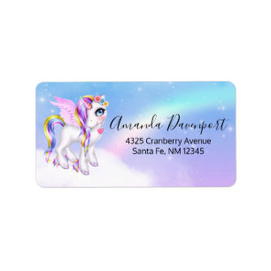 Mooie Unicorn met regenboogmane en staart Etiket