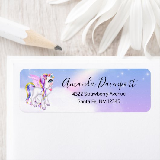 Mooie Unicorn met regenboogmane en staart Etiket (Insitu)