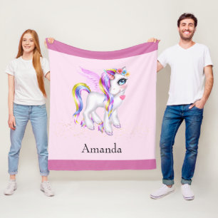 Mooie Unicorn met regenboogmane en staart Fleece Deken