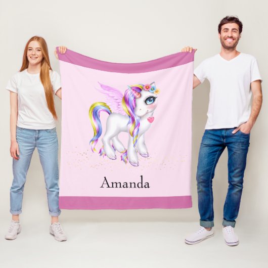 Mooie Unicorn met regenboogmane en staart Fleece Deken (In situ)