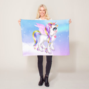 Mooie Unicorn met regenboogmane en staart Fleece Deken