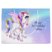 Mooie Unicorn met regenboogmane en staart Groot Cadeauzakje (Voorkant)