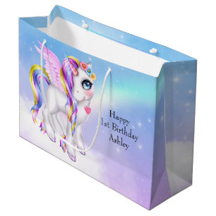 Mooie Unicorn met regenboogmane en staart Groot Cadeauzakje