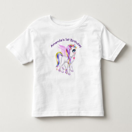 Mooie Unicorn met regenboogmane en staart Kinder Shirts (Voorkant)