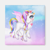 Mooie Unicorn met regenboogmane en staart Magneet (Voorkant)