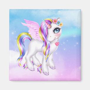 Mooie Unicorn met regenboogmane en staart Magneet