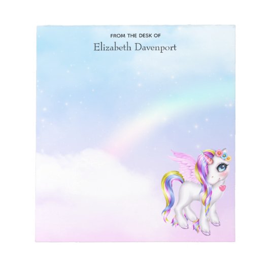 Mooie Unicorn met regenboogmane en staart Notitieblok (Voorkant)