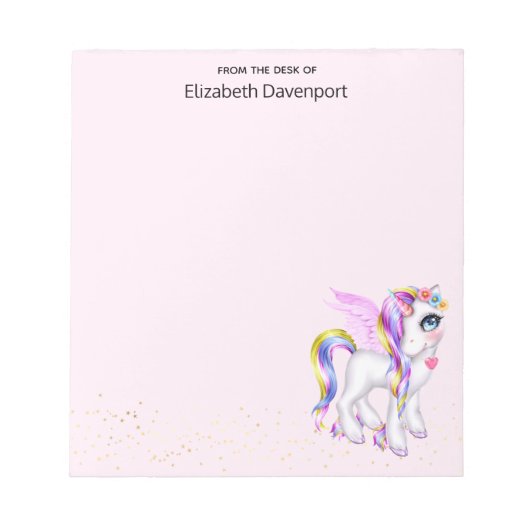 Mooie Unicorn met regenboogmane en staart Notitieblok (Voorkant)
