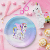 Mooie Unicorn met regenboogmane en staart Papieren Bordje (Feest)