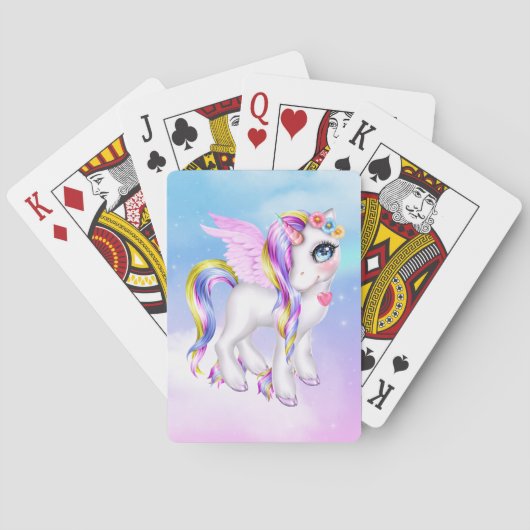 Mooie Unicorn met regenboogmane en staart Pokerkaarten (Achterkant)