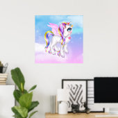 Mooie Unicorn met regenboogmane en staart Poster (Thuiskantoor)