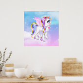 Mooie Unicorn met regenboogmane en staart Poster (Keuken)