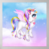 Mooie Unicorn met regenboogmane en staart Poster (Voorkant)