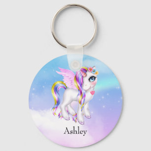 Mooie Unicorn met regenboogmane en staart Sleutelhanger