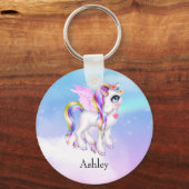 Mooie Unicorn met regenboogmane en staart Sleutelhanger (Voorkant)
