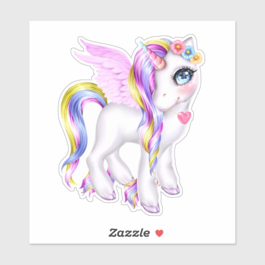 Mooie Unicorn met regenboogmane en staart Sticker (Vel)