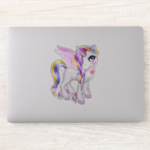 Mooie Unicorn met regenboogmane en staart Sticker
