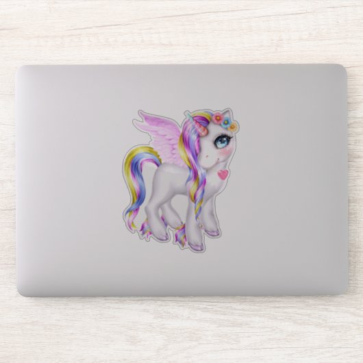 Mooie Unicorn met regenboogmane en staart Sticker (Computer)