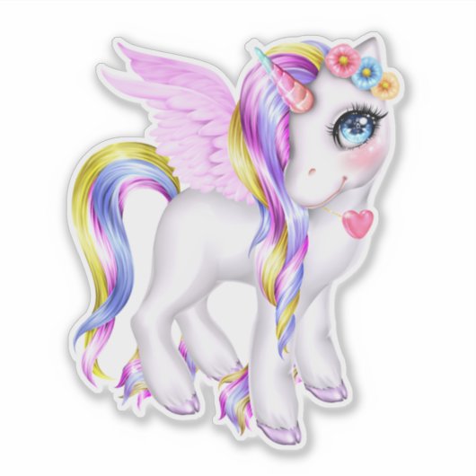 Mooie Unicorn met regenboogmane en staart Sticker (Voorkant)