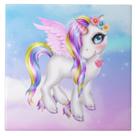 Mooie Unicorn met regenboogmane en staart Tegeltje