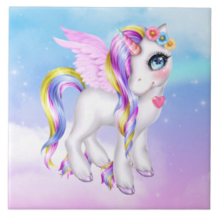 Mooie Unicorn met regenboogmane en staart Tegeltje