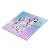 Mooie Unicorn met regenboogmane en staart Tegeltje (Zijkant)