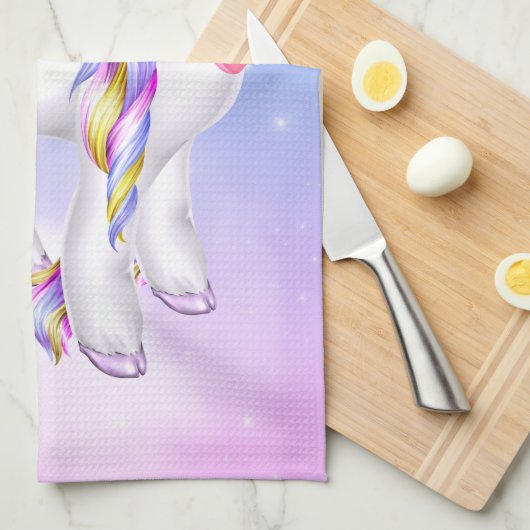 Mooie Unicorn met regenboogmane en staart Theedoek (Quarter Fold)