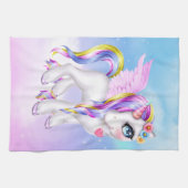 Mooie Unicorn met regenboogmane en staart Theedoek (Horizontaal)