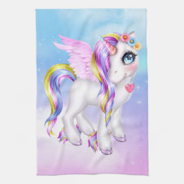 Mooie Unicorn met regenboogmane en staart Theedoek