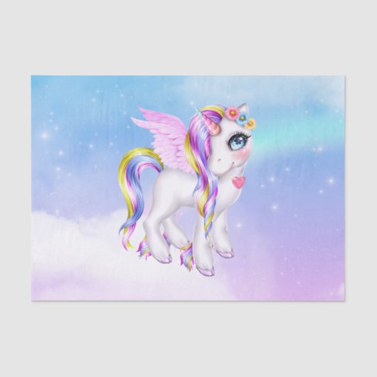 Mooie Unicorn met regenboogmane en staart Tissuepapier (Voorkant)