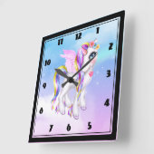 Mooie Unicorn met regenboogmane en staart Vierkante Klok (Hoek)