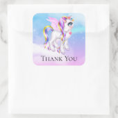 Mooie Unicorn met regenboogmane en staart Vierkante Sticker (Tas)