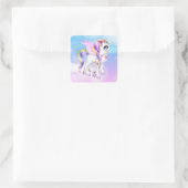 Mooie Unicorn met regenboogmane en staart Vierkante Sticker (Tas)