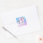 Mooie Unicorn met regenboogmane en staart Vierkante Sticker (Envelop)