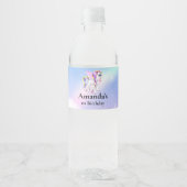 Mooie Unicorn met regenboogmane en staart Waterfles Etiket (Voorkant)