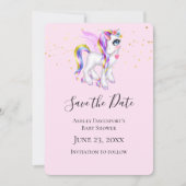 Mooie Unicorn met regenboogmane Shower Save The Date (Voorkant)