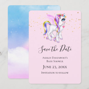 Mooie Unicorn met regenboogmane Shower Save The Date