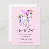 Mooie Unicorn met regenboogmane sparen de Datum Uitnodiging Briefkaart (Voorkant / Achterkant)