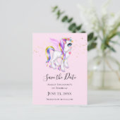Mooie Unicorn met regenboogmane sparen de Datum Uitnodiging Briefkaart (Staand voorkant)