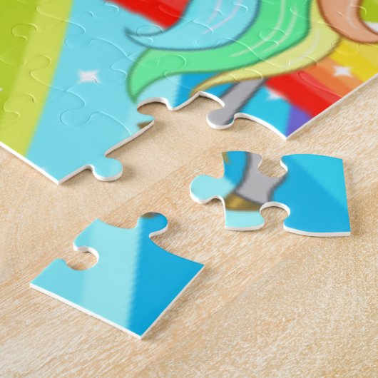 Mooie Unicorn, regenboog en sterren Jigzaag Puzzle Legpuzzel (Zijkant)