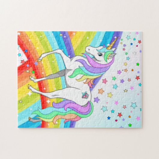 Mooie Unicorn, regenboog en sterren Jigzaag Puzzle Legpuzzel (Horizontaal)